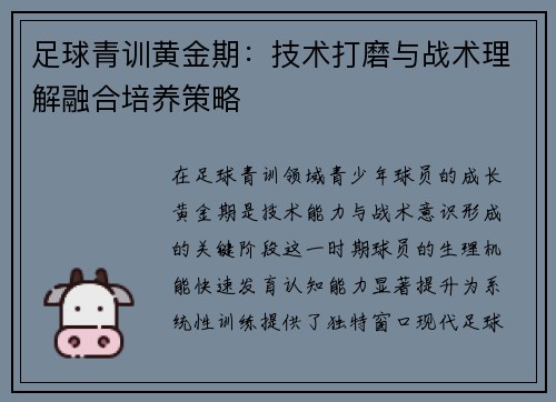 足球青训黄金期：技术打磨与战术理解融合培养策略